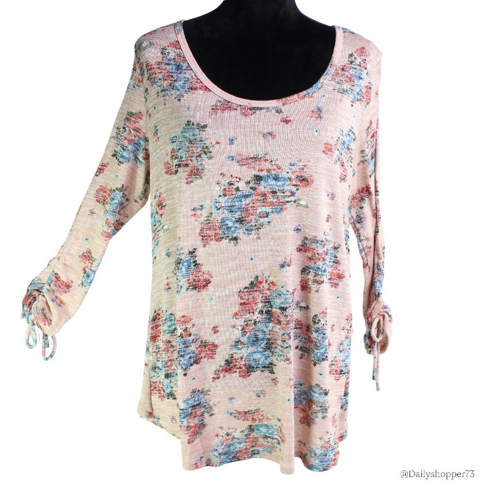 Tutta Bella Maternity Women's Floral Knotted Back Cinched Sleeve Tunic Shirt